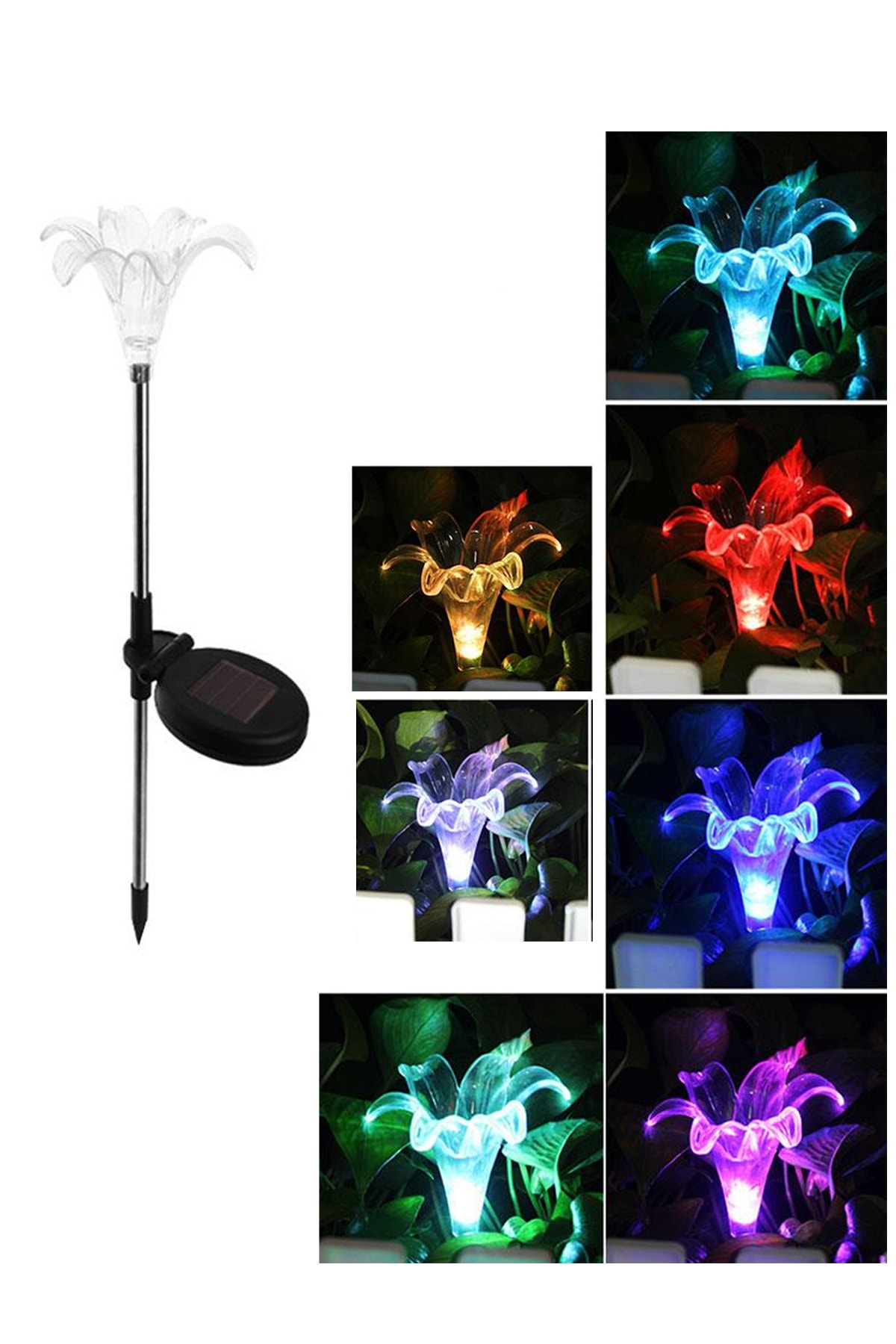 Zambak Solar Güneş Enerjili Bahçe Lambası RGB 2 Li Set
