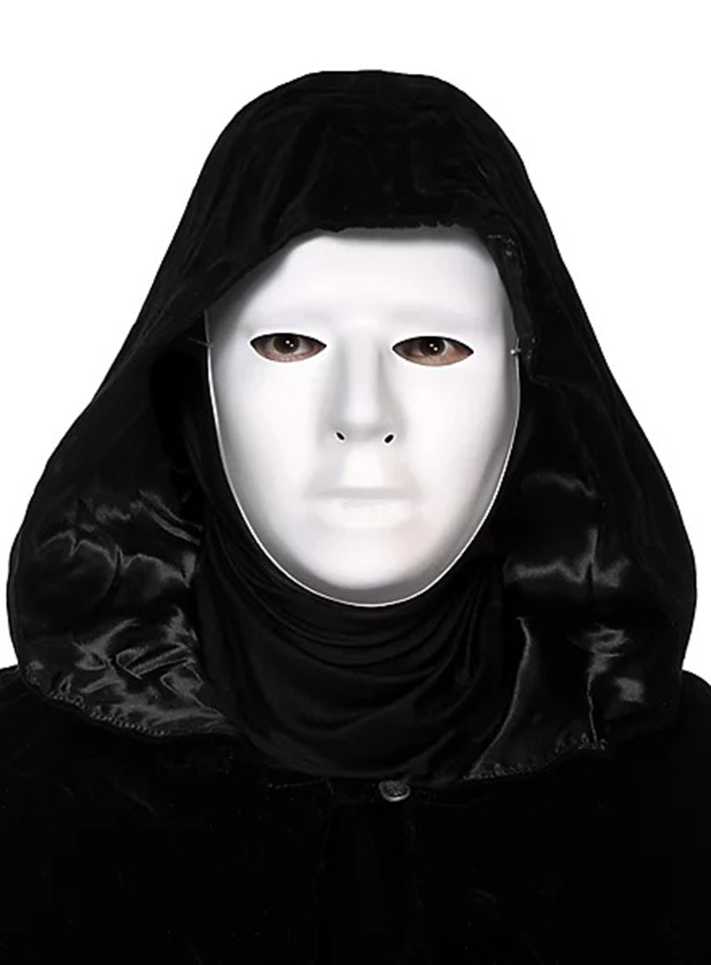 Siyah Kapüşonlu 120 cm Pelerin ve Beyaz Boyanabilir Tam Yüz Maske - görsel 2