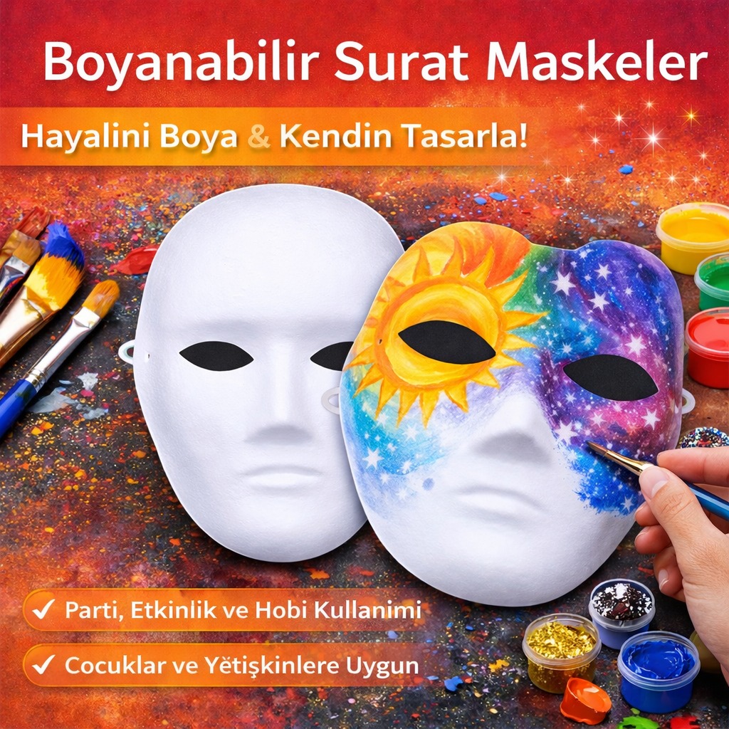 Boyanabilir Surat Model Maske – Lastikli | Kendin Tasarla - görsel 2